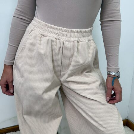 Pantalón pana Lumina beige con gomas en cintura