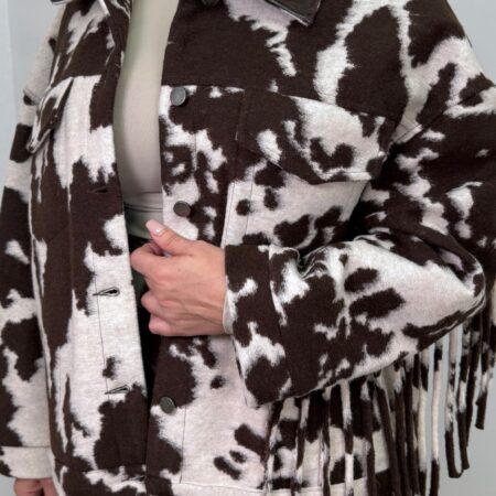 Chaqueta Lumina de vaca y cuello poli piel con flecos