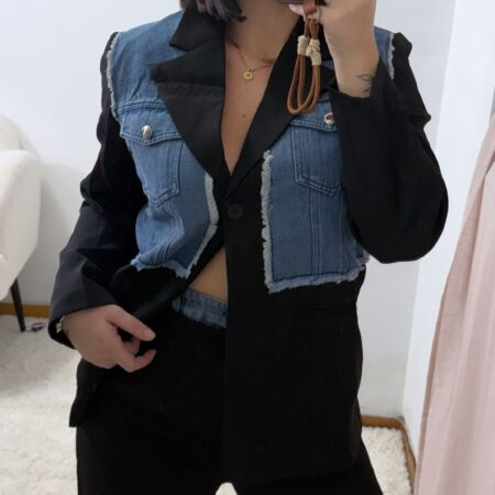 Conjunto pantalón con blazzer a juego en negro y vaquero