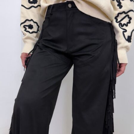Pantalón Lumina negro de flecos en los laterales