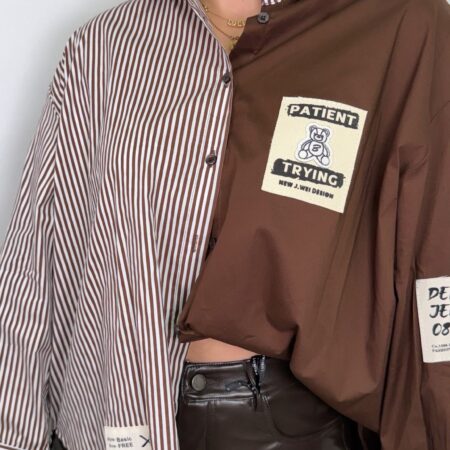 Camisa chocolate y rallas blancas